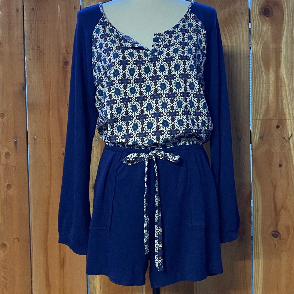 FRAICHE BY J Henley Romper Long Sleeves Pockets